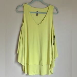 NEW Last Tango Blouse Top Sleeveless V-neck Layered Flowy Size Large Lemon Lime